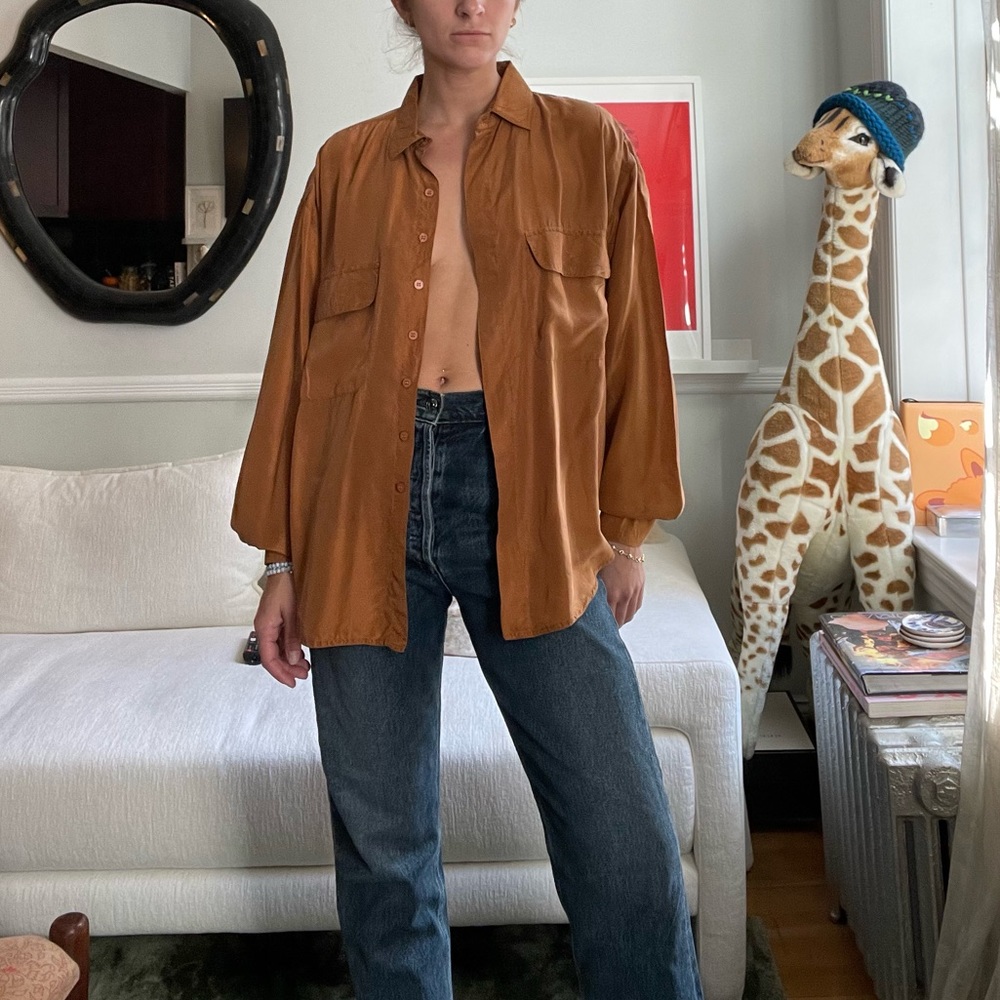 Vintage Royal Silk Gold Camel Silky Blouse